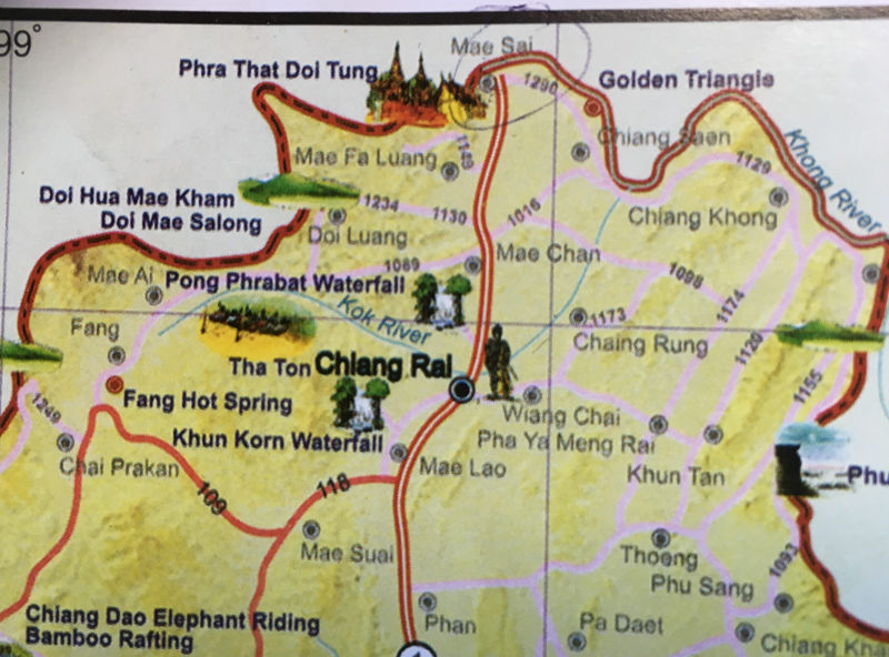 Map of Northern Thailand. Mae Sai - Tachileik border crossing.