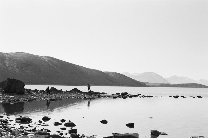 Black and white photo of Lake Tekapo