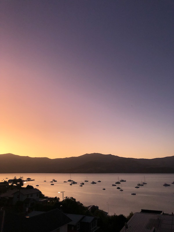 Sunset in Akaroa harbour