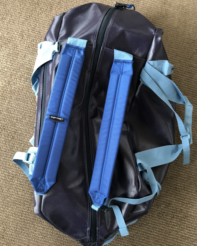 The Eagle creek migrate duffel bag 60L version in blue.